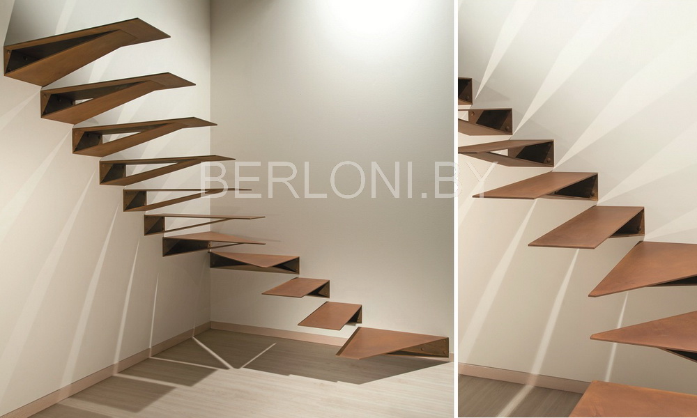Лестница открытого типа с металлическими ступенями с креплением к стене (крепится только к несущим стенам) - фабрика Marretti Италия