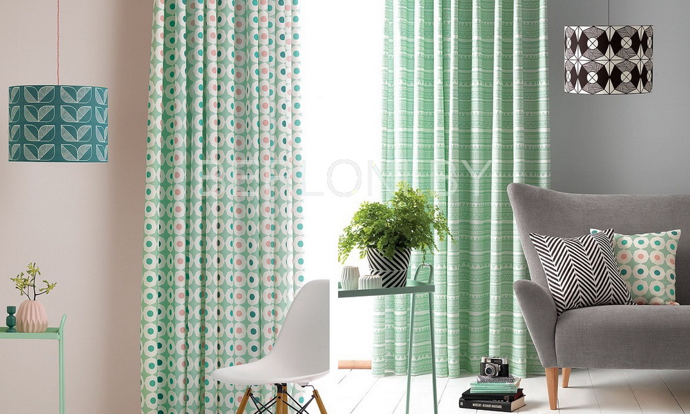 Sian Elin - мятный цвет в интерьере - шторы для гостиной